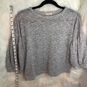 Yellow Chair Crop Box Sweater Balloon Sleeve Small Gray Crew Neck
